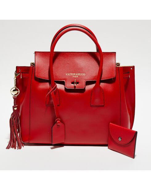 Jane leren handtas met rode Alina etui - 36x35x24 cm