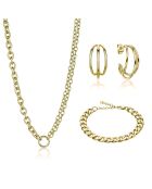 Parure Collier, Bracelet & Boucles d'Oreilles en Acier dorée