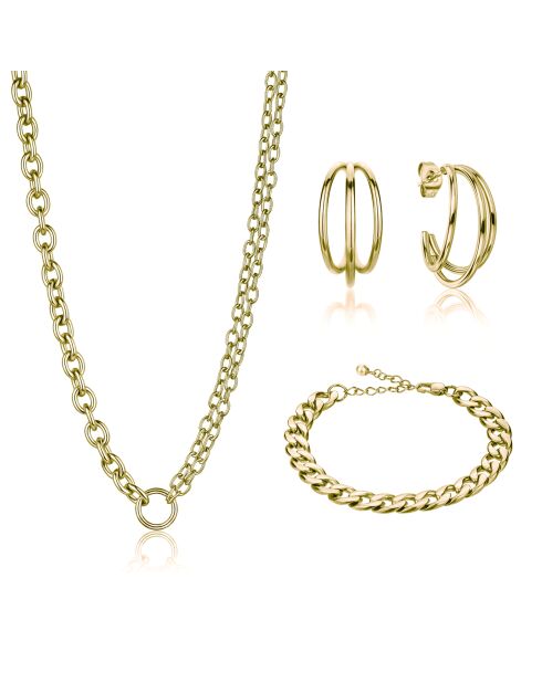 Parure Collier, Bracelet & Boucles d'Oreilles en Acier dorée