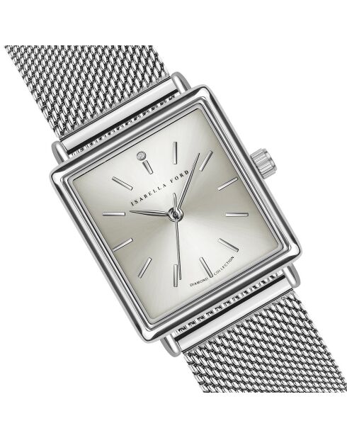 Montre Morgane en Acier & Diamant + Boucles d'oreilles argentées