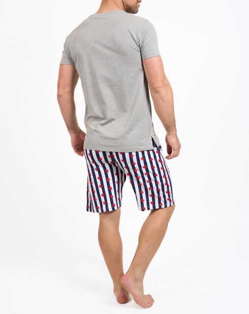 Pyjama haut manches courtes & Short gris/bleu