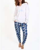 Pyjama haut manches longues & Pantalon blanc/bleu