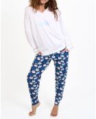 Pyjama haut manches longues & Pantalon blanc/bleu