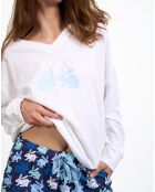 Pyjama haut manches longues & Pantalon blanc/bleu