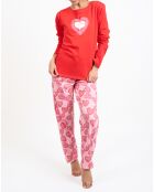 Pyjama haut manches longues & Pantalon rouge/rose