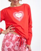 Pyjama haut manches longues & Pantalon rouge/rose