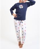 Pyjama haut manches longues & Pantalon bleu/blanc