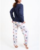 Pyjama haut manches longues & Pantalon bleu/blanc