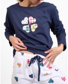 Pyjama haut manches longues & Pantalon bleu/blanc