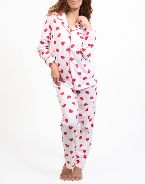 Pyjama haut manches longues & Pantalon blanc/rouge
