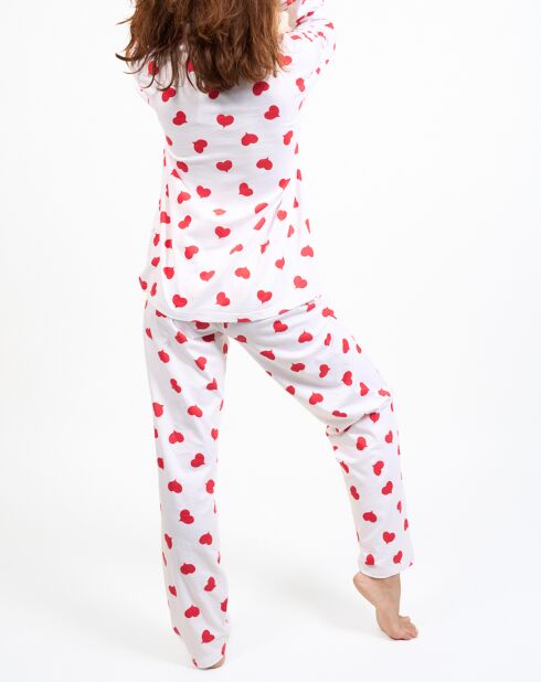 Pyjama haut manches longues & Pantalon blanc/rouge