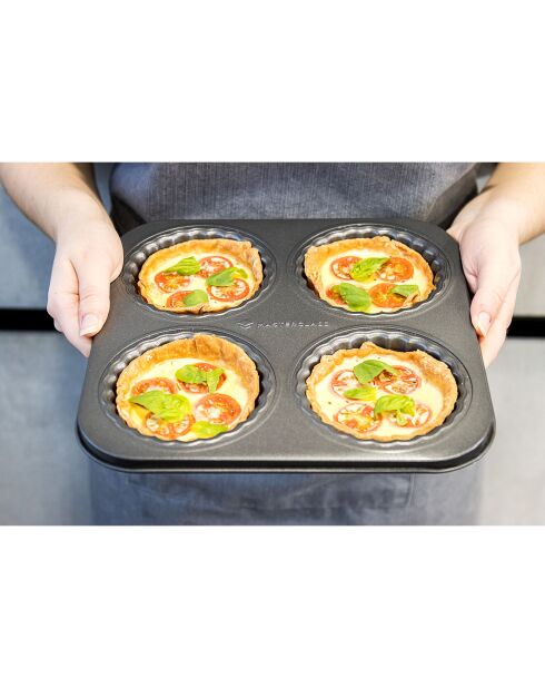 Moule à 4 Mini Tartes Antiadhésif noir - 26x26x3 cm