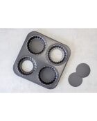 Moule à 4 Mini Tartes Antiadhésif noir - 26x26x3 cm