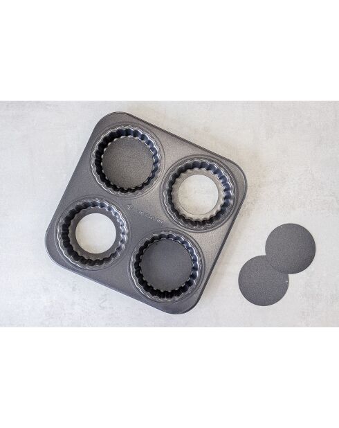Moule à 4 Mini Tartes Antiadhésif noir - 26x26x3 cm