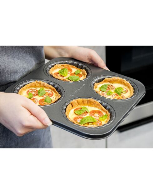 Moule à 4 Mini Tartes Antiadhésif noir - 26x26x3 cm