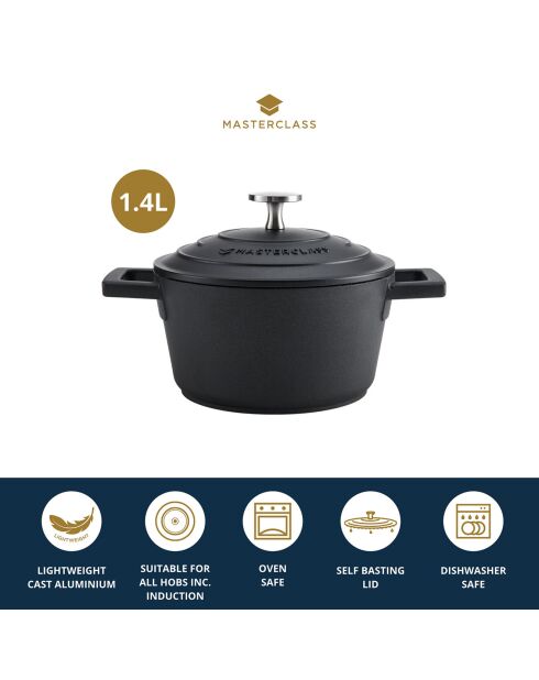 Cocotte avec Couvercle noire - 1,4 L