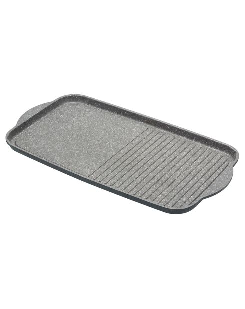 Plancha, Plaque 2-en-1 Lisse et Striée grise - 51x27.8x2 cm