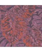Papier peint Panama Feuilles Orange/Prune - 53 x 1005 cm