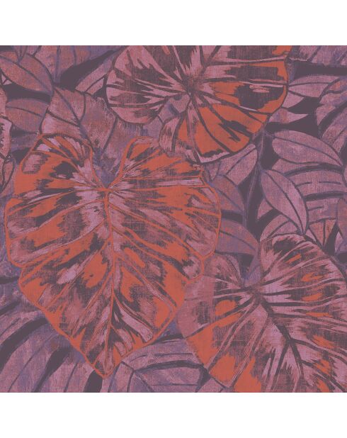 Papier peint Panama Feuilles Orange/Prune - 53 x 1005 cm
