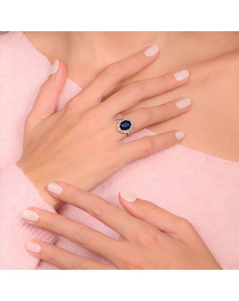 Bague Palaia Saphir 3.5 ct & Topazes blanches 1.45 ct or blanc