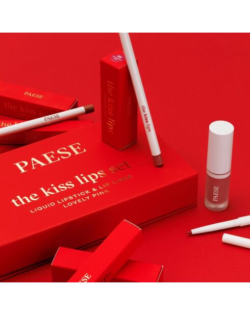 Coffret The Kiss Lips rouge à lèvres et crayon assortis 05 raspberry red