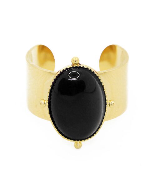Bague ajustable New Calypso en Laiton doré & Agate noire