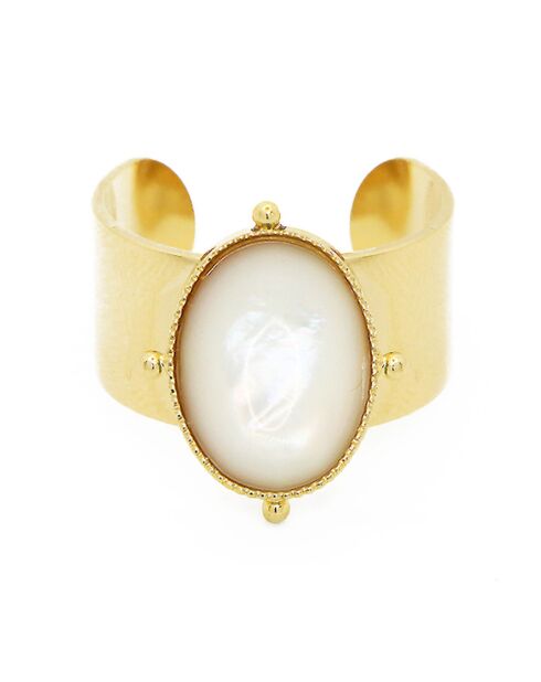 Bague ajustable New Calypso en Laiton doré & Nacre