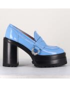 Mocassins en Cuir verni Tasky bleus - Talon 12 cm