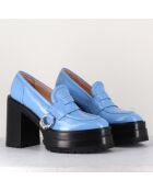 Mocassins en Cuir verni Tasky bleus - Talon 12 cm