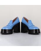 Mocassins en Cuir verni Tasky bleus - Talon 12 cm