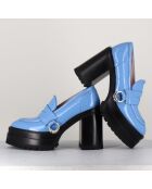 Mocassins en Cuir verni Tasky bleus - Talon 12 cm