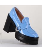 Mocassins en Cuir verni Tasky bleus - Talon 12 cm