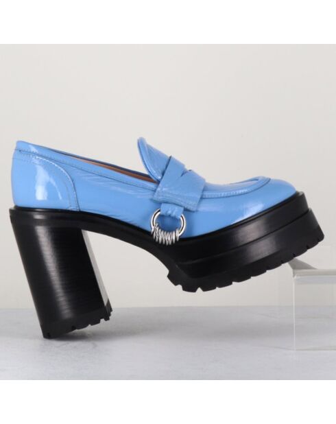 Mocassins en Cuir verni Tasky bleus - Talon 12 cm