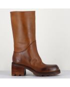 Bikers en Cuir marron - Talon 6.5 cm