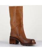 Bikers en Cuir marron - Talon 6.5 cm