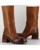 Bikers en Cuir marron - Talon 6.5 cm