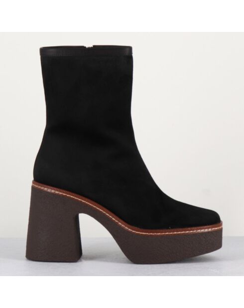 Bottines en Velours de Cuir Carla noires - Talon 9 cm