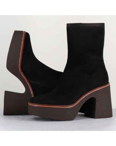 Bottines en Velours de Cuir Carla noires - Talon 9 cm