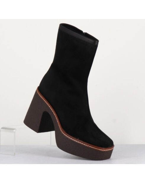 Bottines en Velours de Cuir Carla noires - Talon 9 cm