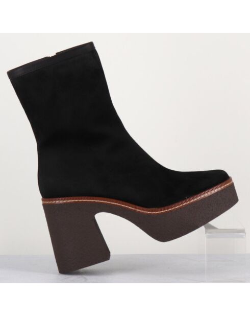 Bottines en Velours de Cuir Carla noires - Talon 9 cm