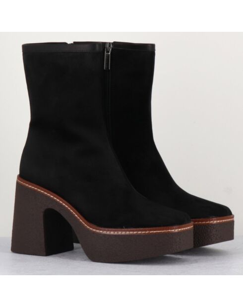 Bottines en Velours de Cuir Carla noires - Talon 9 cm