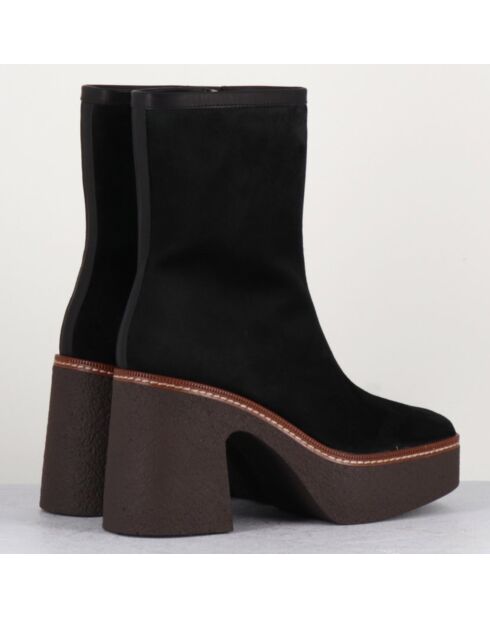 Bottines en Velours de Cuir Carla noires - Talon 9 cm