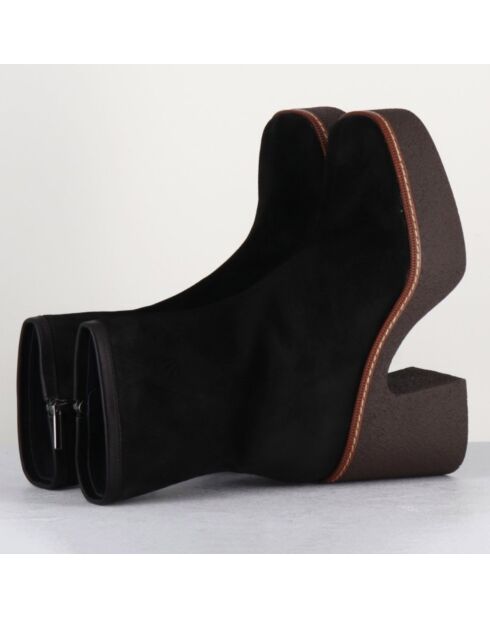 Bottines en Velours de Cuir Carla noires - Talon 9 cm
