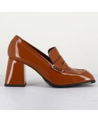 Mocassins en Cuir verni Cathy cognac - Talon 7 cm