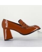 Mocassins en Cuir verni Cathy cognac - Talon 7 cm