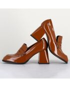 Mocassins en Cuir verni Cathy cognac - Talon 7 cm