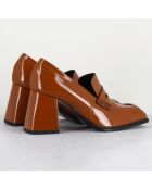 Mocassins en Cuir verni Cathy cognac - Talon 7 cm