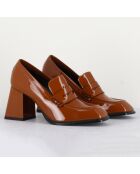 Mocassins en Cuir verni Cathy cognac - Talon 7 cm