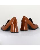 Mocassins en Cuir verni Cathy cognac - Talon 7 cm