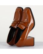 Mocassins en Cuir verni Cathy cognac - Talon 7 cm